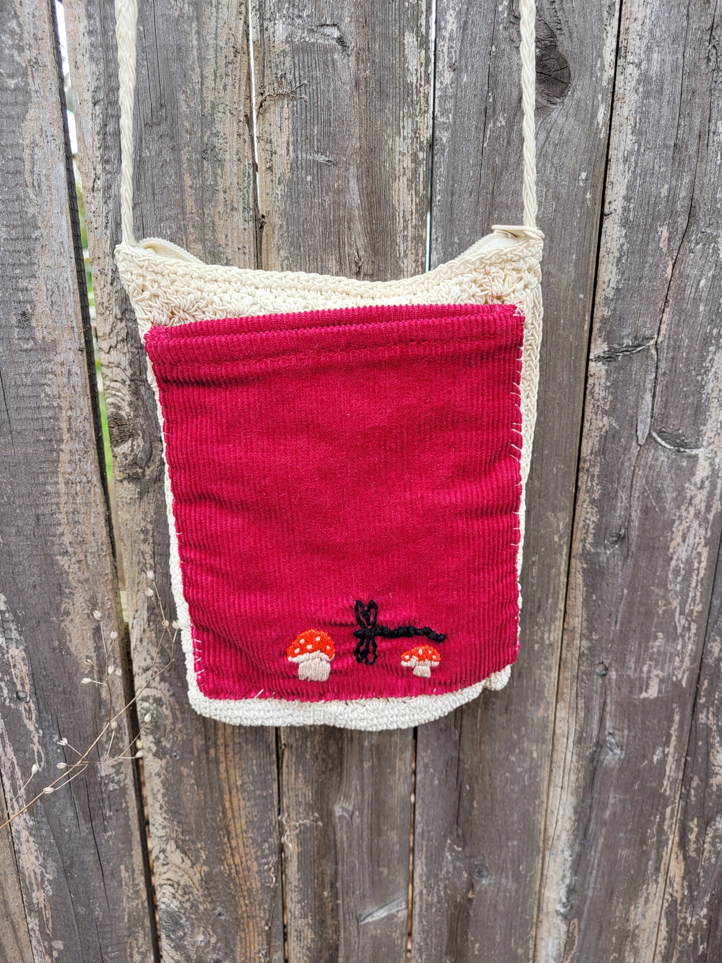 Amanita Mushroom - Dragonfly - Pocket Bag - Hand-Embroidered 🍄